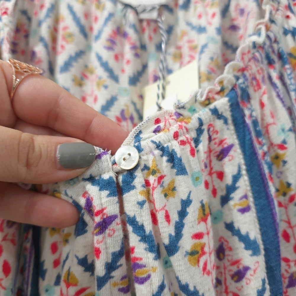 LUCKY BRAND Boho Floral Peasant Blouse with Border Print – Relaxed Fit, Nwt, L - Picture 7 of 16